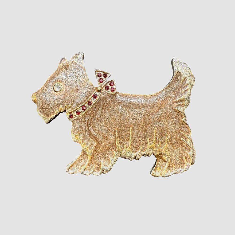 Vintage Scottie Dog Brooch Pin With Rhinestone Accents